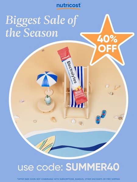 electrolyte supplement, hydration powder, electrolyte drink mix, sports nutrition, vitamin supplement, health supplement, electrolyte tablets, sale promotion, minimalist, fresh, playful, blue, orange, neutral, summer sale